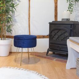 Harbour Housewares Round Velvet Storage Footstool - H45 x D36cm - Gold Legs in Blue - thumbnail 6