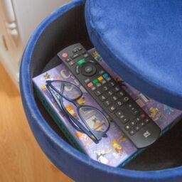 Harbour Housewares Round Velvet Storage Footstool - H45 x D36cm - Gold Legs in Blue - thumbnail 7