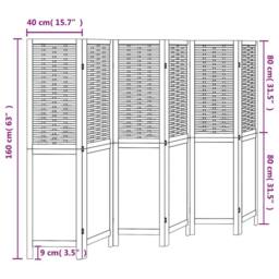 Berkfield Home Room Divider 6 Panels Dark Brown Solid Wood Paulownia - thumbnail 8