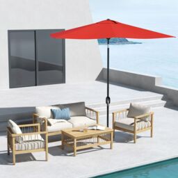 OUTSUNNY 2 x 3(m) Garden Parasol Rectangular Market Umbrella w/ Wine Red - thumbnail 1