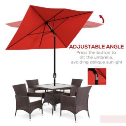 OUTSUNNY 2 x 3(m) Garden Parasol Rectangular Market Umbrella w/ Wine Red - thumbnail 4