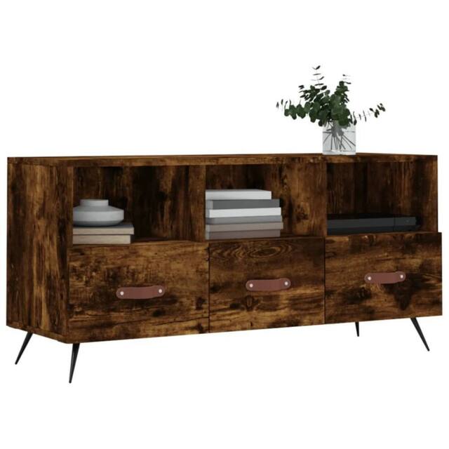 Berkfield Home TV Cabinet Smoked Oak 102x36x50 cm Engineered Wood in Brown - Size: 102 x 36 x 50 cm - image 1