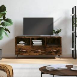 Berkfield Home TV Cabinet Smoked Oak 102x36x50 cm Engineered Wood in Brown - Size: 102 x 36 x 50 cm - thumbnail 2