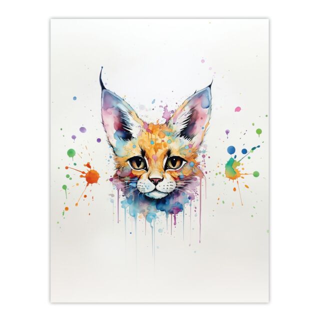 "Artery8 Wall Art Print Serval Cat Lovers Gift Watercolour Pet Portrait Painting Artwork Poster - Size: W24"" x H32""" - image 1