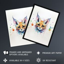 "Artery8 Wall Art Print Serval Cat Lovers Gift Watercolour Pet Portrait Painting Artwork Poster - Size: W24"" x H32""" - thumbnail 2