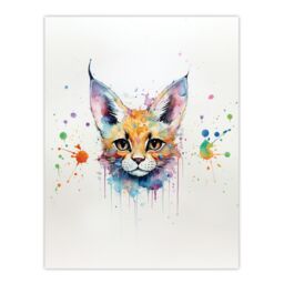 "Artery8 Wall Art Print Serval Cat Lovers Gift Watercolour Pet Portrait Painting Artwork Poster - Size: W24"" x H32""" - thumbnail 1