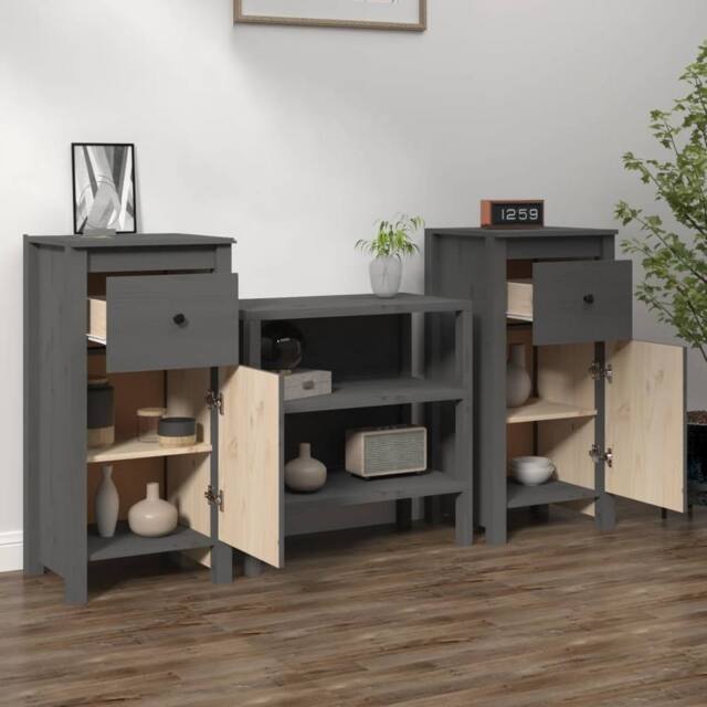 Berkfield Home Sideboards 2 pcs Grey 40x35x80 cm Solid Wood Pine - Size: 40 x 35 x 80 cm - image 1