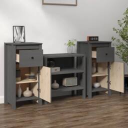 Berkfield Home Sideboards 2 pcs Grey 40x35x80 cm Solid Wood Pine - Size: 40 x 35 x 80 cm