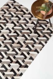 Homescapes Grey & Black Geometric Leather Rug, 90 x 150 cm - Size: 90 cm x 150 cm - thumbnail 1