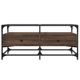 Berkfield Home Decorative Coffee Table with Glass Top Brown Oak 98.5x50x45 cm Steel - thumbnail 4