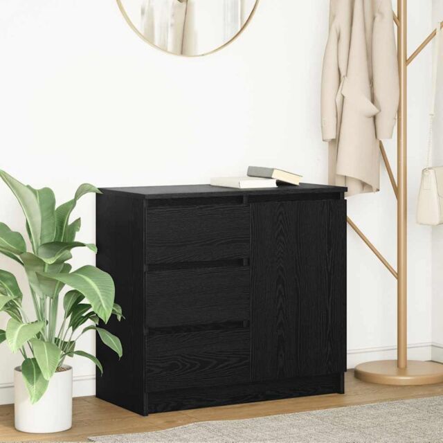 Berkfield Home Sideboard with Drawer Black Oak 71x35x65 cm Engineered Wood - Size: 71 x 35 x 65 cm - image 1