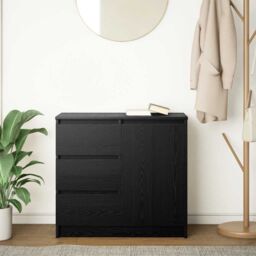 Berkfield Home Sideboard with Drawer Black Oak 71x35x65 cm Engineered Wood - Size: 71 x 35 x 65 cm - thumbnail 3