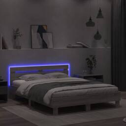 Berkfield Home Durable Bed Frame with LED without Mattress Grey Sonoma 150x200 c - Size: King - thumbnail 4