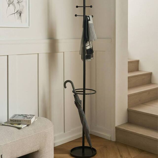 Wyld and Coco Coat Rack Black Steel 180 cm Freestanding Umbrella Stand - image 1