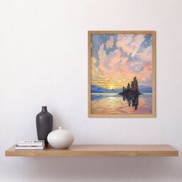 Artery8 Wall Art Print Sunrise Atmospheric Clouds Over Mono Lake Mountain Lakeside Landscape Modern Watercolour Painting Art Framed - thumbnail 2