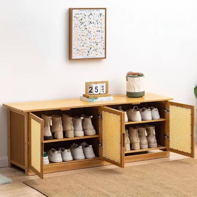 KORVIXA Wooden Shoe Cabinet Storage Bench in Brown - Size: 100 cm - image 1