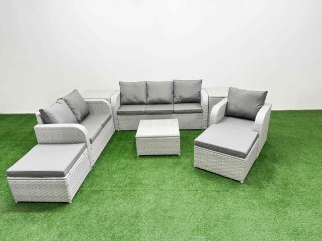Fimous Patio PE Wicker 8 Seater Outdoor Rattan Furniture Sofa Sets w/ Square Coffee Table Reclining Chair Loveseat Sofa 3 Seater Sofa 2 Big - image 1