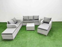 Fimous Patio PE Wicker 8 Seater Outdoor Rattan Furniture Sofa Sets w/ Square Coffee Table Reclining Chair Loveseat Sofa 3 Seater Sofa 2 Big - thumbnail 1