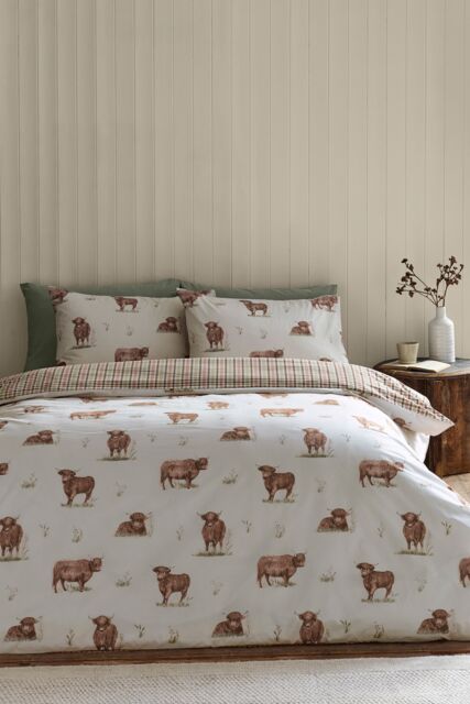 Catherine Lansfield 'Angus Highland Cow' Reversible Duvet Cover Set in Natural - Size: Double - image 1