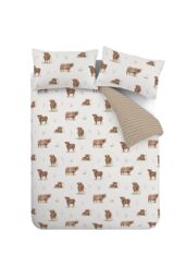 Catherine Lansfield 'Angus Highland Cow' Reversible Duvet Cover Set in Natural - Size: Double - thumbnail 5