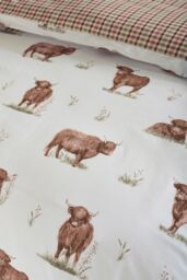Catherine Lansfield 'Angus Highland Cow' Reversible Duvet Cover Set in Natural - Size: Double - thumbnail 4