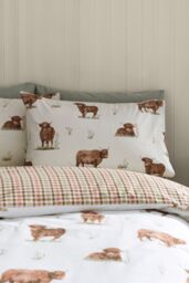 Catherine Lansfield 'Angus Highland Cow' Reversible Duvet Cover Set in Natural - Size: Double - thumbnail 3