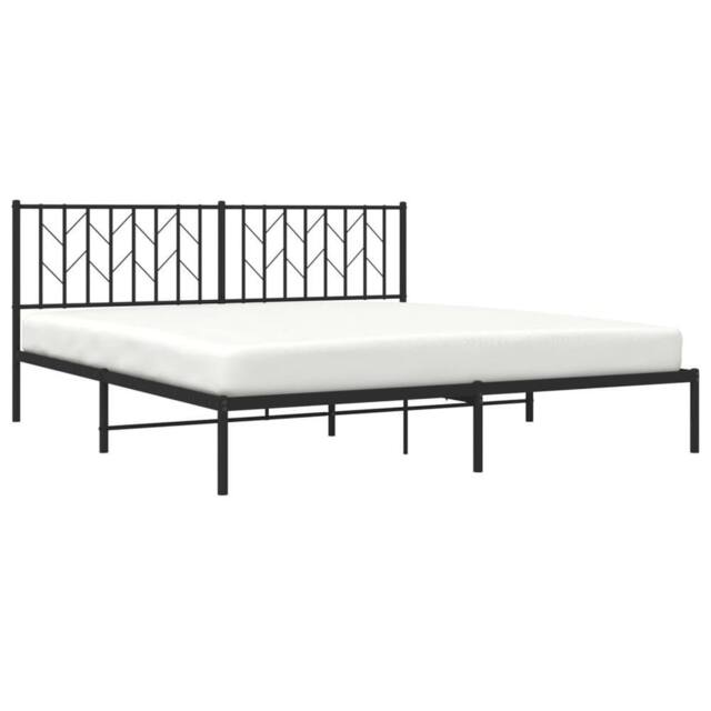 Berkfield Home Metal Bed Frame without Mattress with Headboard Black 183x213cm - Size: 183x213 cm - image 1