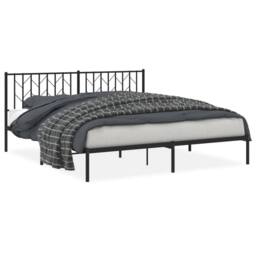 Berkfield Home Metal Bed Frame without Mattress with Headboard Black 183x213cm - Size: 183x213 cm - thumbnail 3