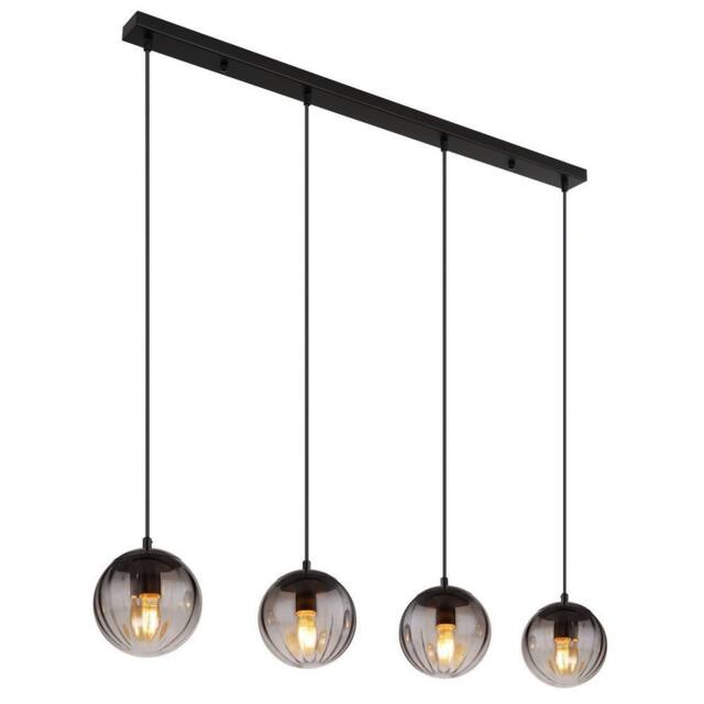 Netlighting Dallerta Bar Pendant Ceiling Light Matt Black Smoke Glass Shade 4x E27 - image 1