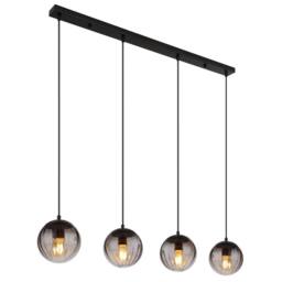 Netlighting Dallerta Bar Pendant Ceiling Light Matt Black Smoke Glass Shade 4x E27
