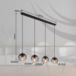 Netlighting Dallerta Bar Pendant Ceiling Light Matt Black Smoke Glass Shade 4x E27 - thumbnail 6