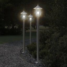 Berkfield Home Outdoor Floor Lamp Silver 120 cm Stainless Steel - thumbnail 1