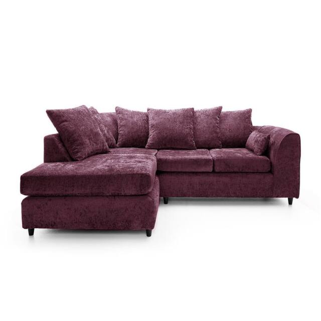 Furnishings For Less UK Monaco Chenille Fabric 3 to 4 Seater L Shaped Corner Sofa Left Hand Facing in Purple - image 1