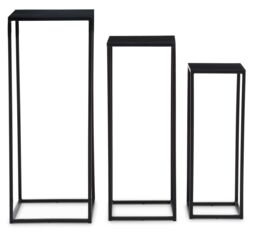 Orsina Nest of 3 Black Top Side Tables Set, Square End Tables for Home, Black Powder Coated Frame Bedside Tables