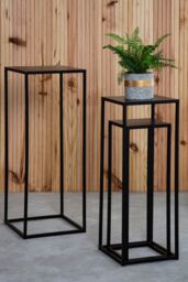Orsina Nest of 3 Black Top Side Tables Set, Square End Tables for Home, Black Powder Coated Frame Bedside Tables - thumbnail 4