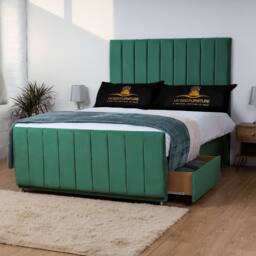 UK Bed Furniture Hampton Divan Bed with 2 Drawers Foot End & 26 Inch headboard in Green - Size: King - thumbnail 1