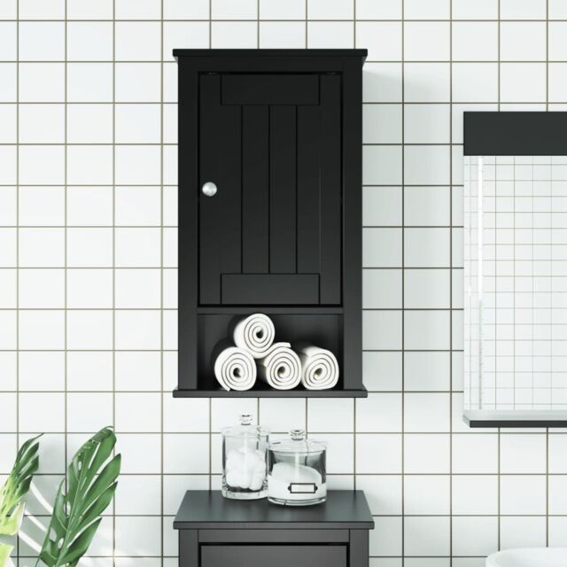Berkfield Home Bathroom Wall Cabinet BERG Black 40x27x71.5 cm Solid Wood Pine - image 1