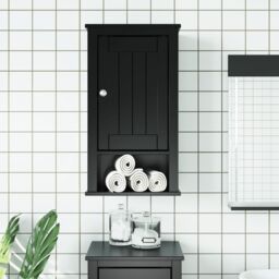 Berkfield Home Bathroom Wall Cabinet BERG Black 40x27x71.5 cm Solid Wood Pine - thumbnail 1