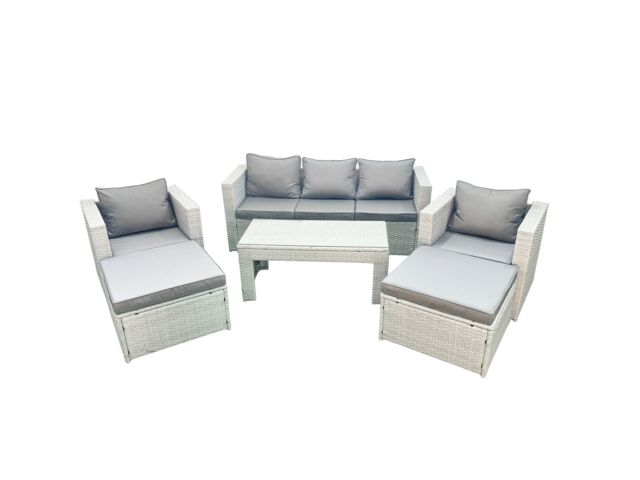 Fimous Rattan Garden Furniture Set 7 Seater Outdoor Garden Sofa 2 Chairs Oblong Coffee Table Set with 2 Stools Light Grey Mixed - image 1