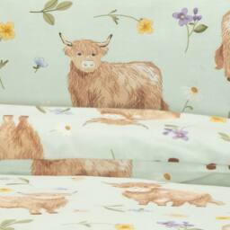 Portfolio Home Daisy Highland Cow Floral Duvet Cover Set With Pillow Case Bedding in Light Green - Size: Double - thumbnail 4