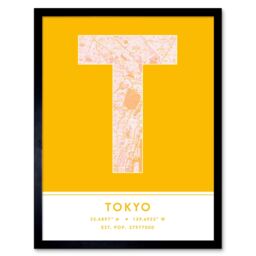 "Wee Blue Coo Wall Art Print Tokyo Japan City Map Modern Typography Stylish Letter Framed Word in Yellow - Size: W12"" x H16""" - thumbnail 1