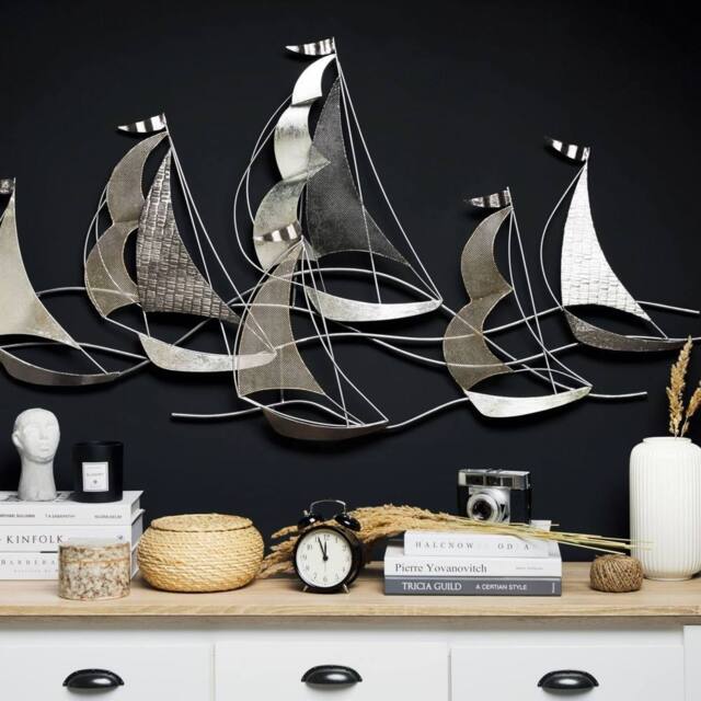 Wyld and Coco Silver Boats 3D Metal Wall Art - image 1