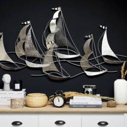 Wyld and Coco Silver Boats 3D Metal Wall Art