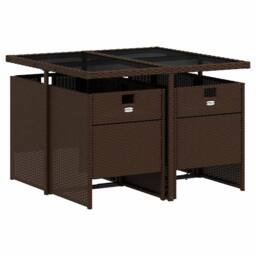 Berkfield Home 5 Piece Garden Dining Set with Cushions Brown Poly Rattan - thumbnail 3