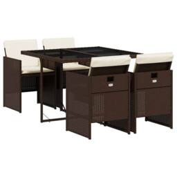 Berkfield Home 5 Piece Garden Dining Set with Cushions Brown Poly Rattan - thumbnail 2