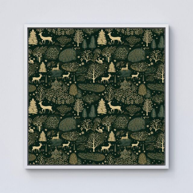 Warren Reed - Designer Green Christmas Woodlands Framed Canvas in Off-White - Size: w40 inch x h40 inch - image 1
