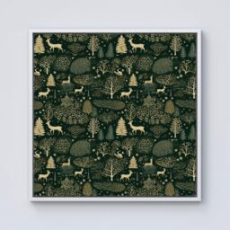 Warren Reed - Designer Green Christmas Woodlands Framed Canvas in Off-White - Size: w40 inch x h40 inch - thumbnail 1