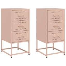 Berkfield Home Bedside Cabinets 2 pcs Pink 36x39x78 cm Steel - Size: 36 x 39 x 78 cm - thumbnail 2