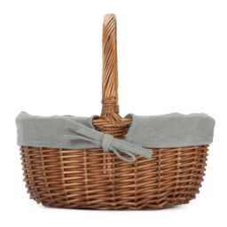 Red Hamper Cotton Lined Wicker Double Steamed Oval Shopping Basket in Grey - thumbnail 3