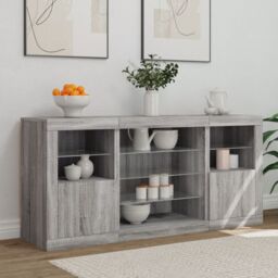 Berkfield Home Sideboard with LED Lights Grey Sonoma 142.5x37x67 cm - thumbnail 3
